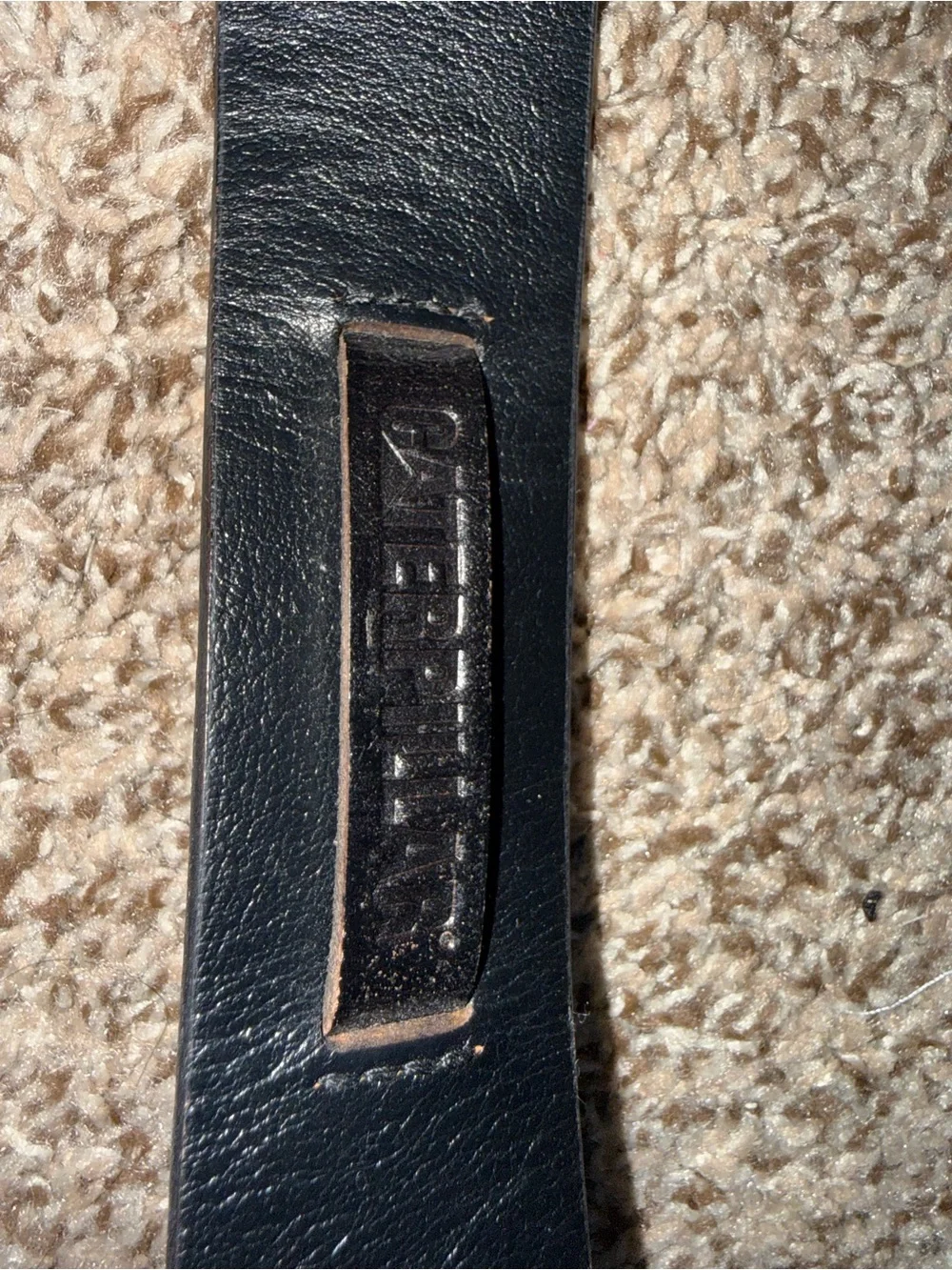 Caterpillar Black Leather Belt with Silver Buckle
